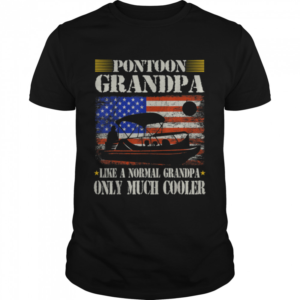 Mens Pontoon Grandpa Boating American Flag July 4th Fathers Day T-Shirt B0B415R3RZ