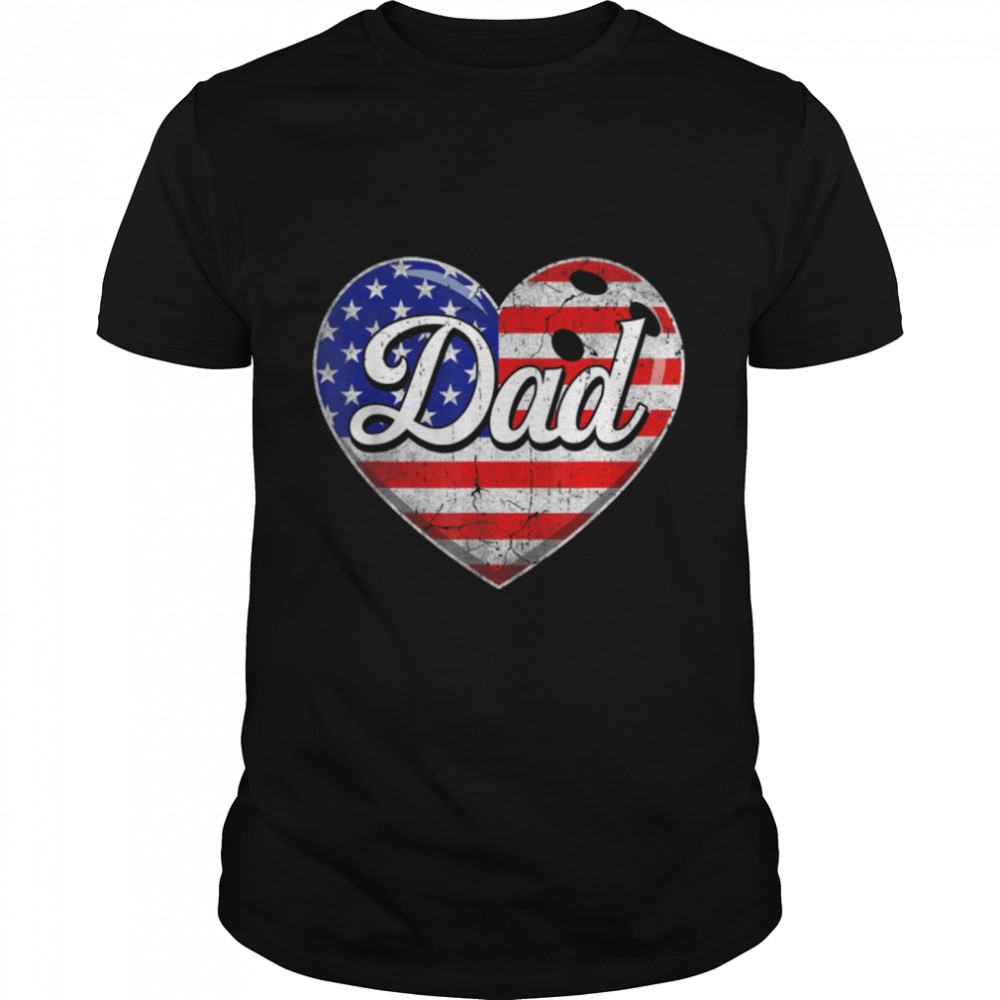 Mens Retro Usa Flag Heart Bowling Dad Father'S Day Patriotic T-Shirt B0B3Sscgkj