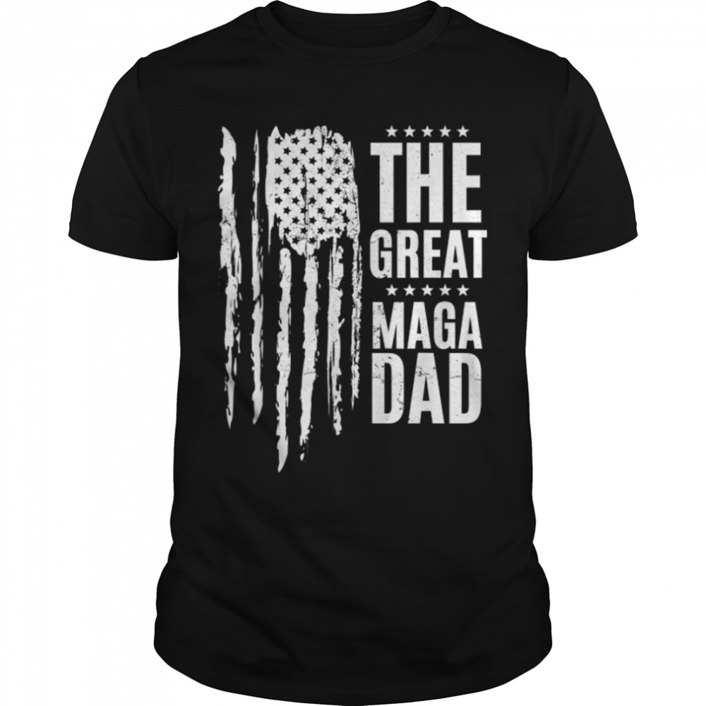 Mens The Great Maga Dad Pro Trump Anti Biden Us Flag Fathers Day T-Shirt B0B412Mjns