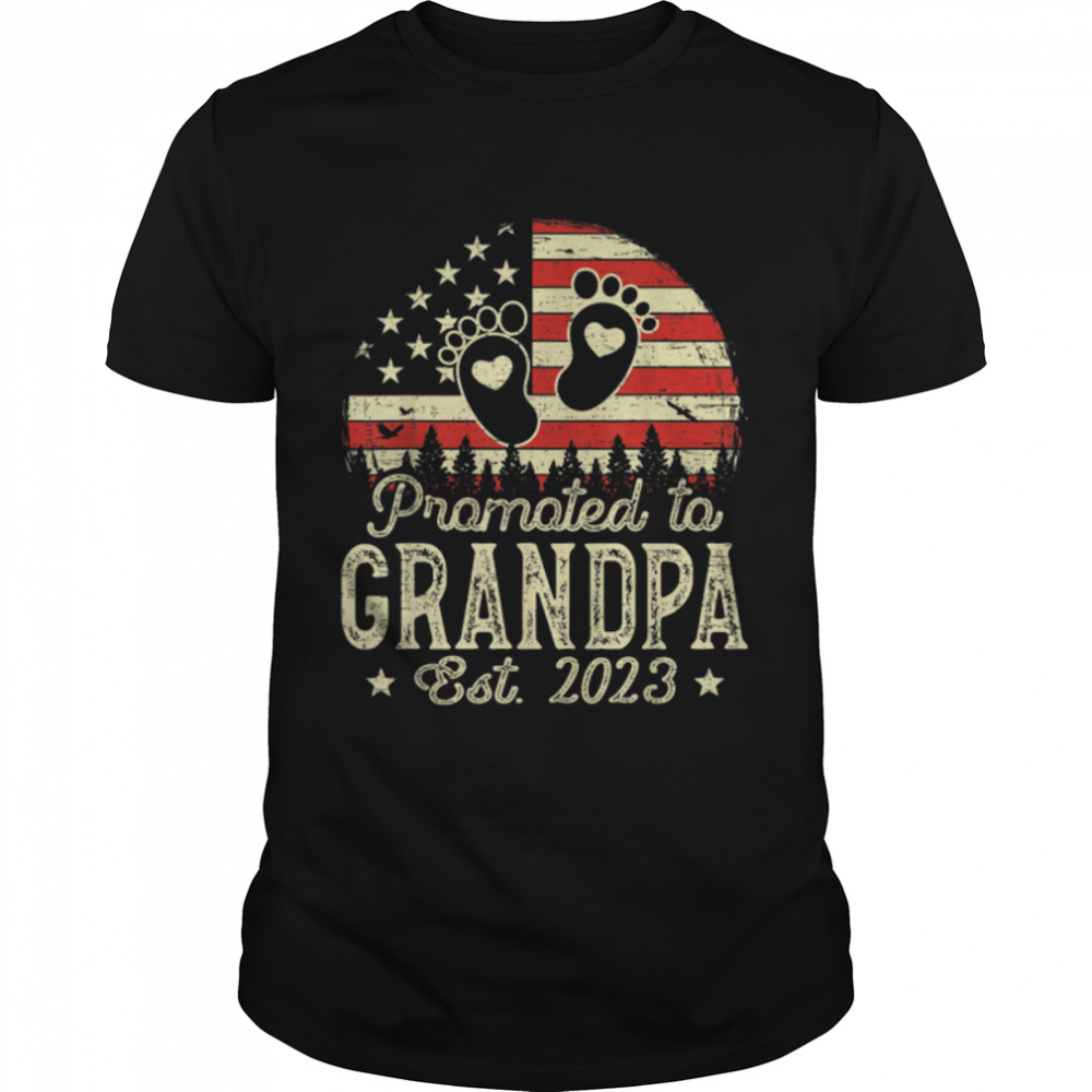 Mens Vintage Promoted To Grandpa Est 2023 Usa American Flag T-Shirt B0B3Sqslyt