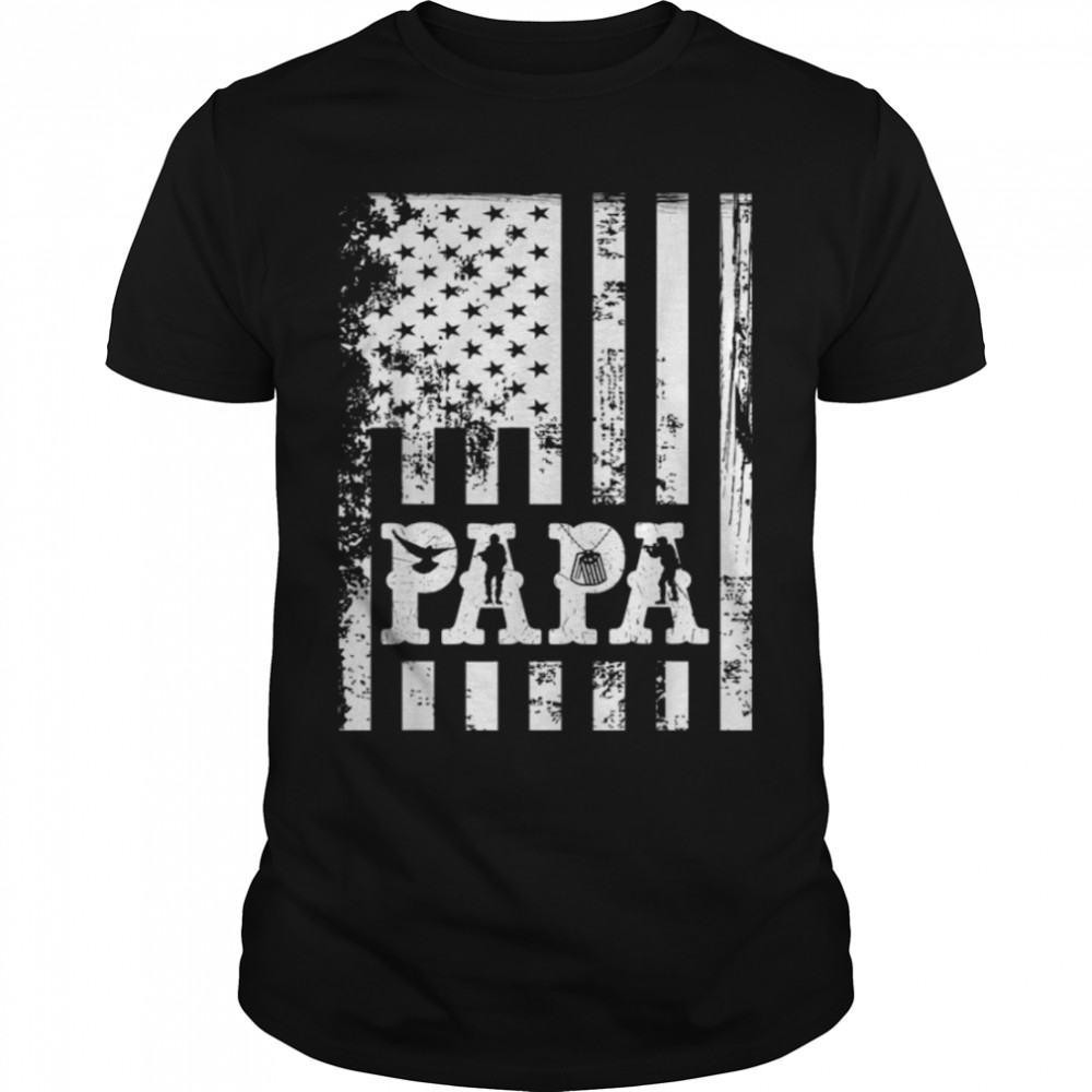 Papa Veteran Fathers Day Idea With Usa Flag Papa Soldier T-Shirt B0B3Snp1M7