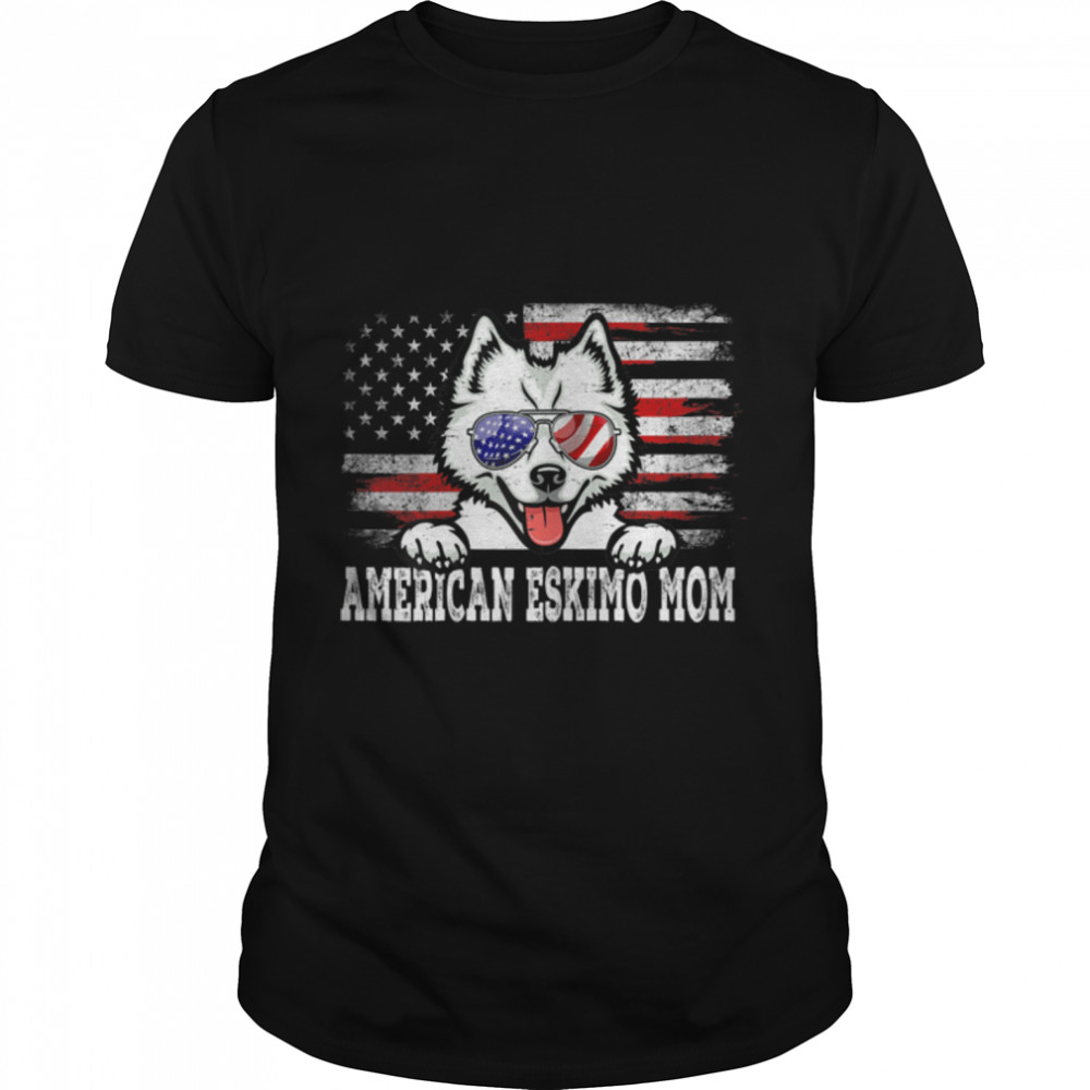 Womens Vintage American Eskimo Mom American Flag Mother'S Day T-Shirt B0B3Spzv3K