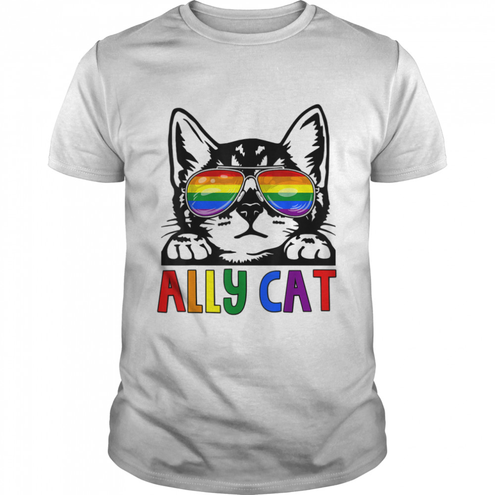 Ally Cat LGBT Gay Rainbow Pride Flag Boys Men Girls Women T-Shirt