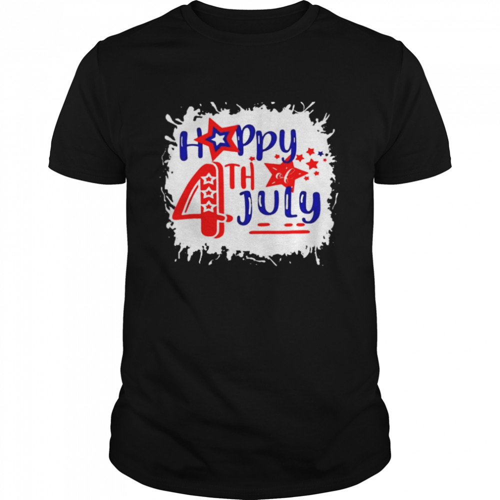 Bleached Happy 4th Of July Fireworks Patriotic American Shirt