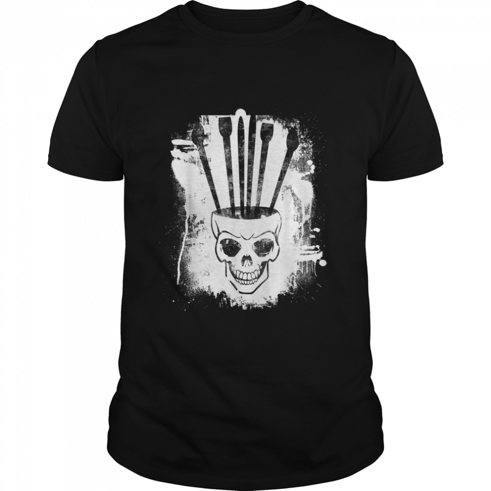 Cool Skull Bin With Brushes Painter B-Day Art Gift T-Shirt