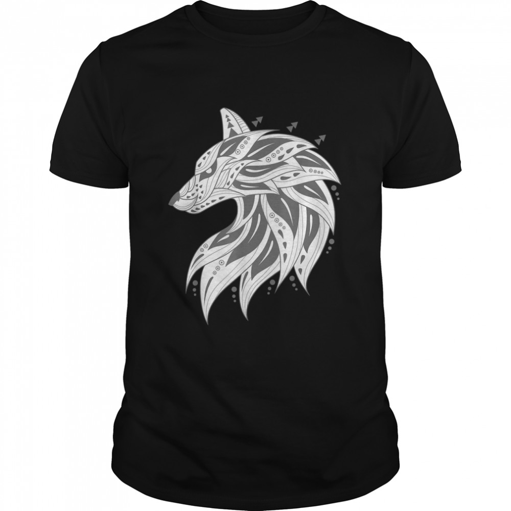 Ethnic Tribal Boho Wolf Head Silhouette T-Shirt