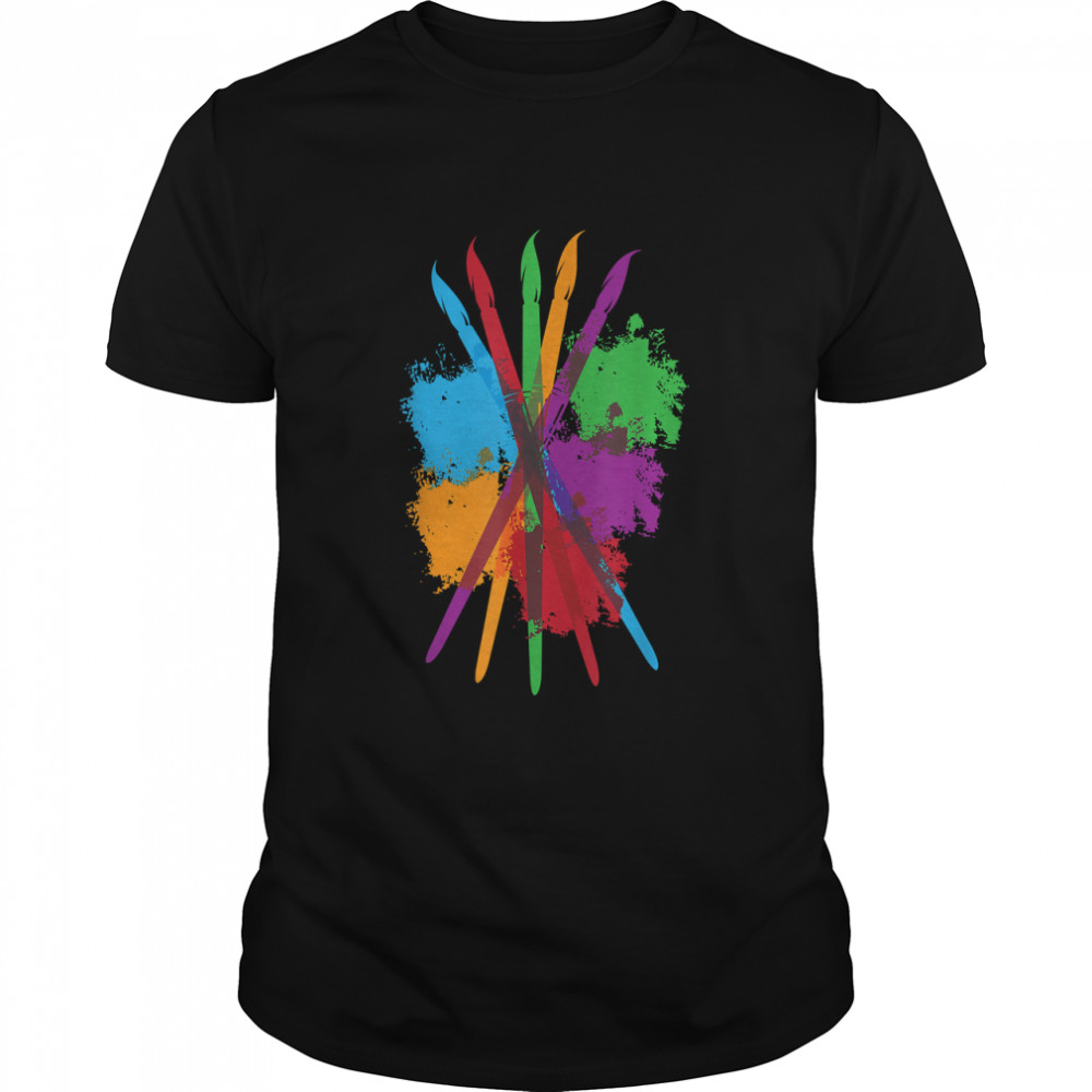Rainbow Splash Multicolored Painter Brushes Art Gift T-Shirt
