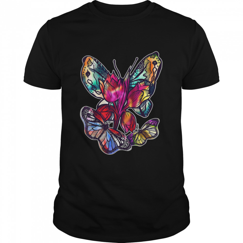 United Butterflies Psychedelic Visual Art Design T-Shirt