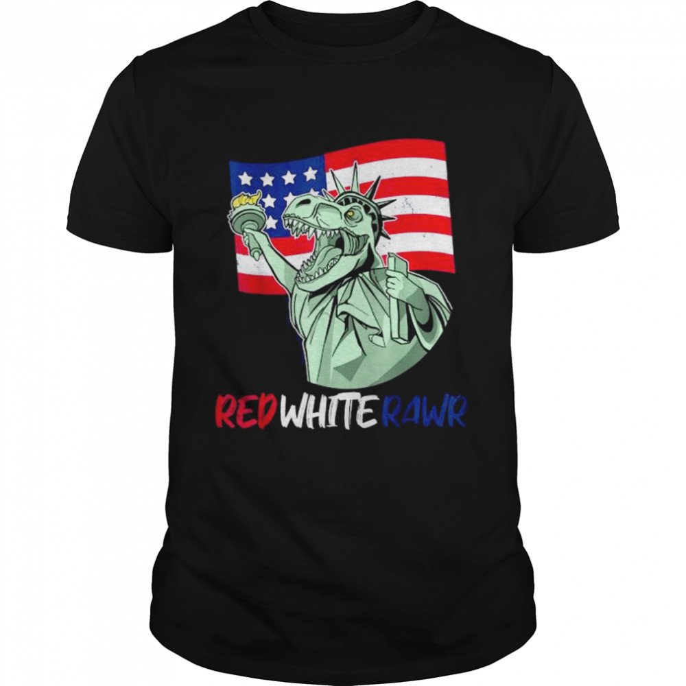 Dinosaur 4th of july American Flag Red White Rawr Tee Shirt