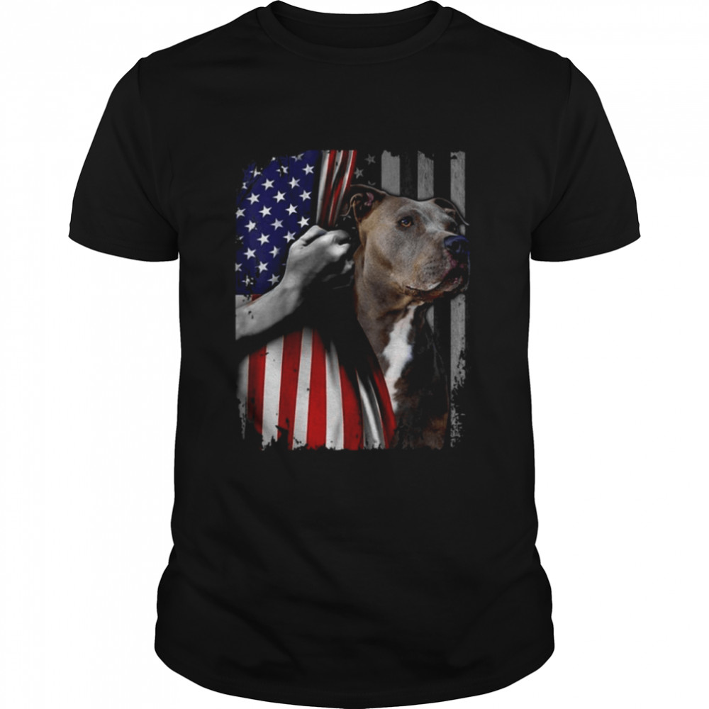 Patriotic Pitbull Vintage American Flag Dog Lover Men Women T  Classic Men's T-shirt