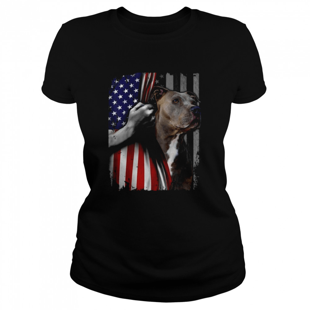 Patriotic Pitbull Vintage American Flag Dog Lover Men Women T  Classic Women's T-shirt