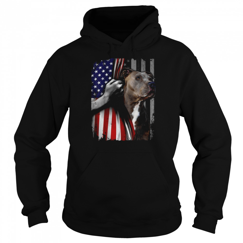 Patriotic Pitbull Vintage American Flag Dog Lover Men Women T Unisex Hoodie
