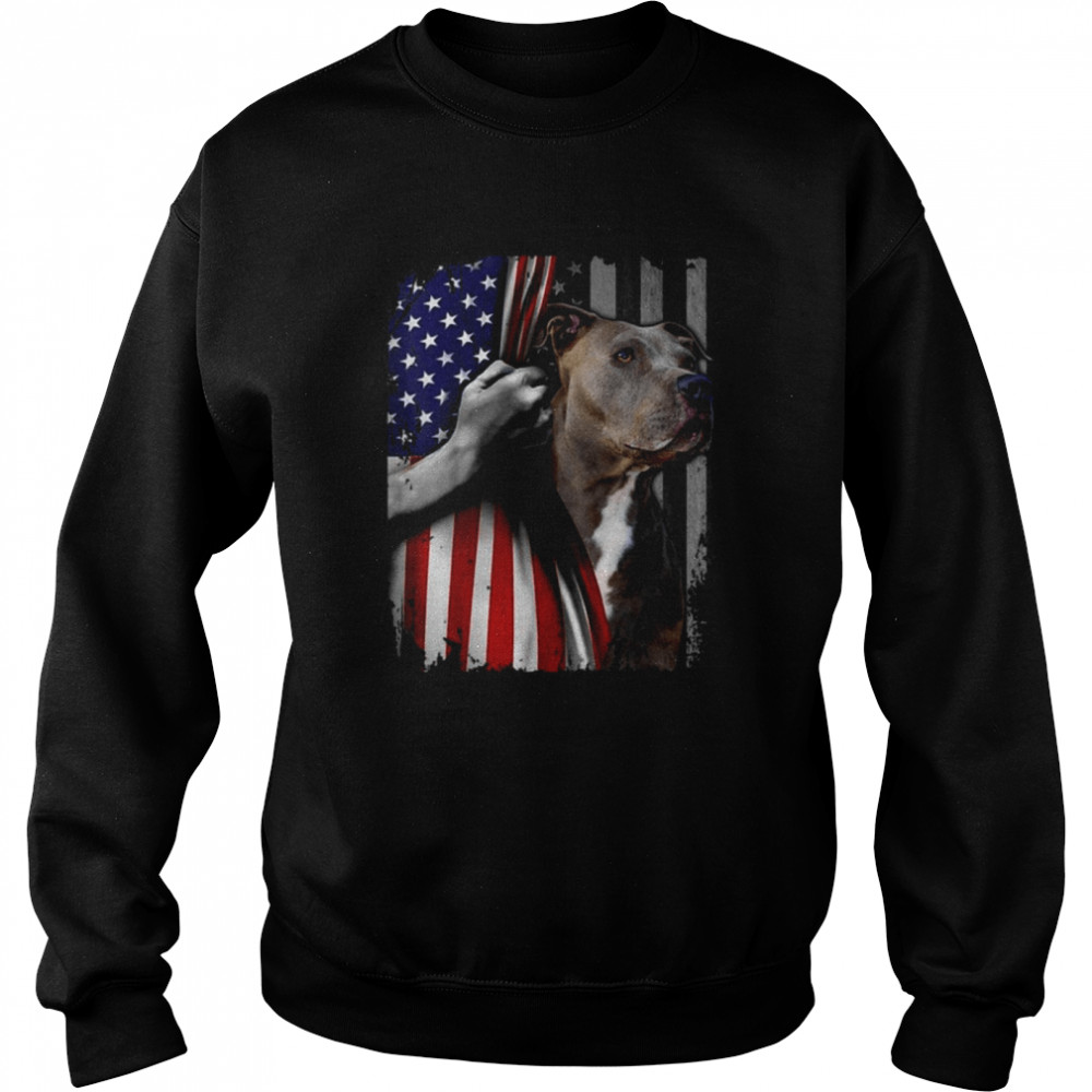 Patriotic Pitbull Vintage American Flag Dog Lover Men Women T  Unisex Sweatshirt