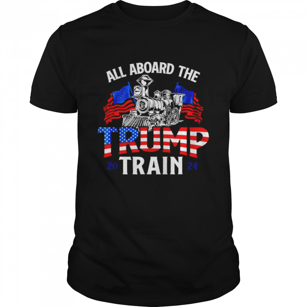 All aboard Trump train 2024 vintage American flag shirt Classic Men's T-shirt