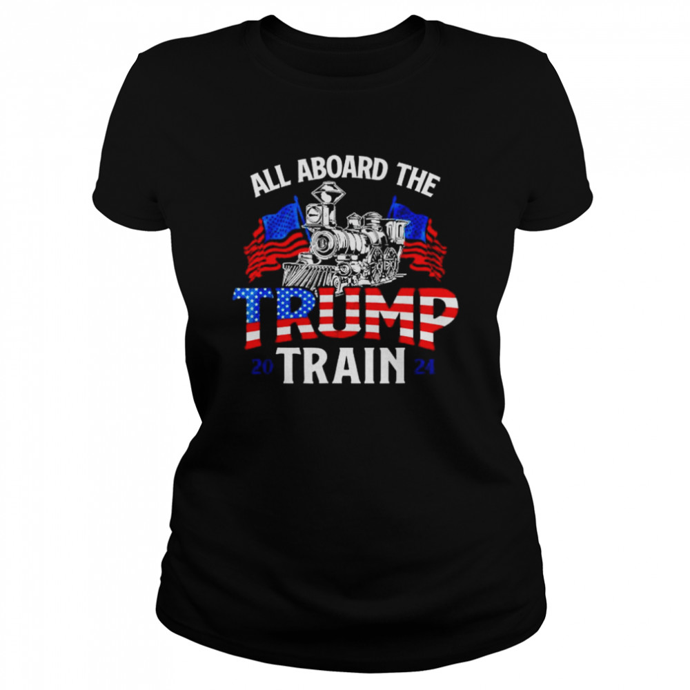 All aboard Trump train 2024 vintage American flag shirt Classic Women's T-shirt