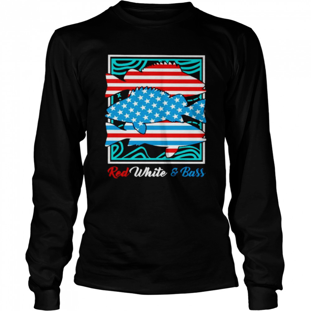 Fishing 4th of July red white and bass shirt Long Sleeved T-shirt