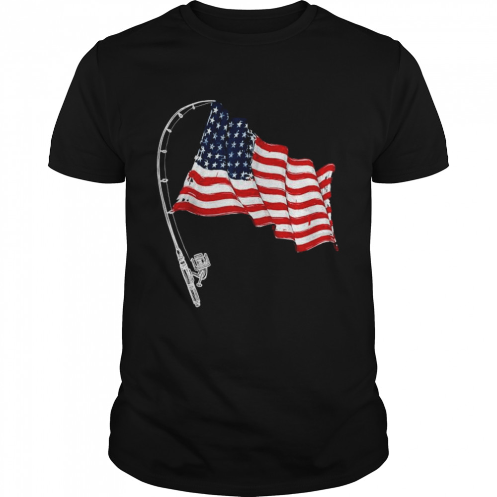 Fishing American flag fisherman patriotic day 4th of july shirt Classic Men's T-shirt
