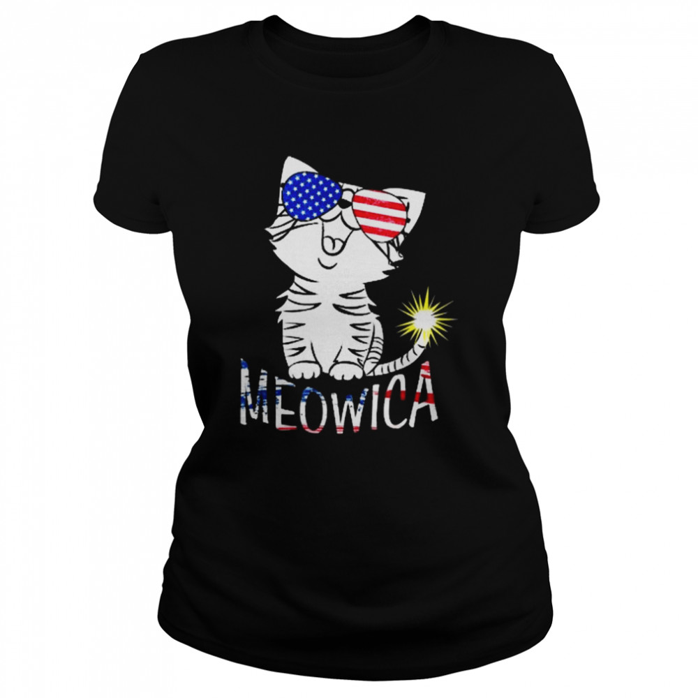 Happy 4th Of July Meowica American Patriotic Flag Cat  Classic Women's T-shirt