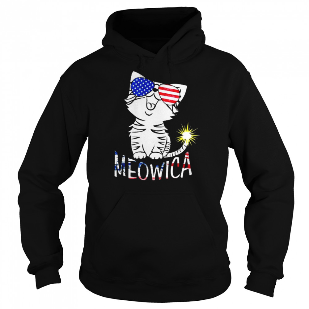 Happy 4th Of July Meowica American Patriotic Flag Cat  Unisex Hoodie