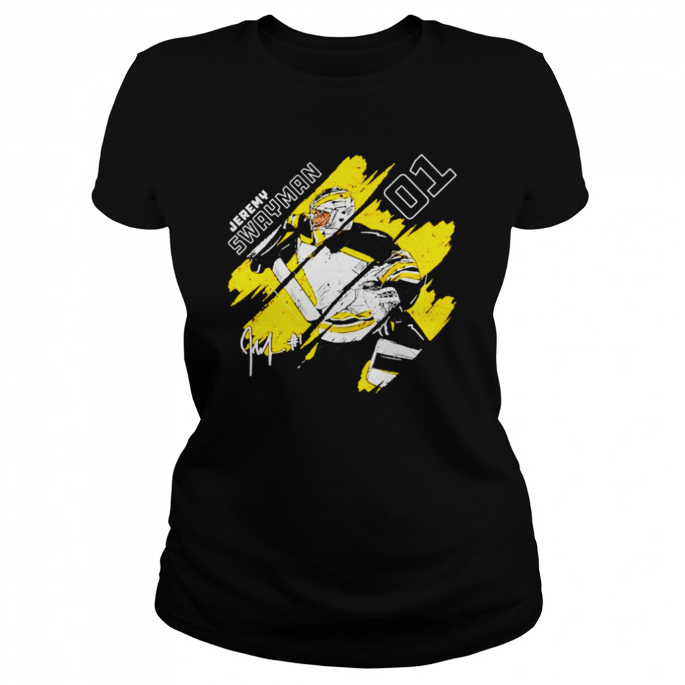 Jeremy Swayman Boston Bruins Stripes Signature shirt Classic Women's T-shirt