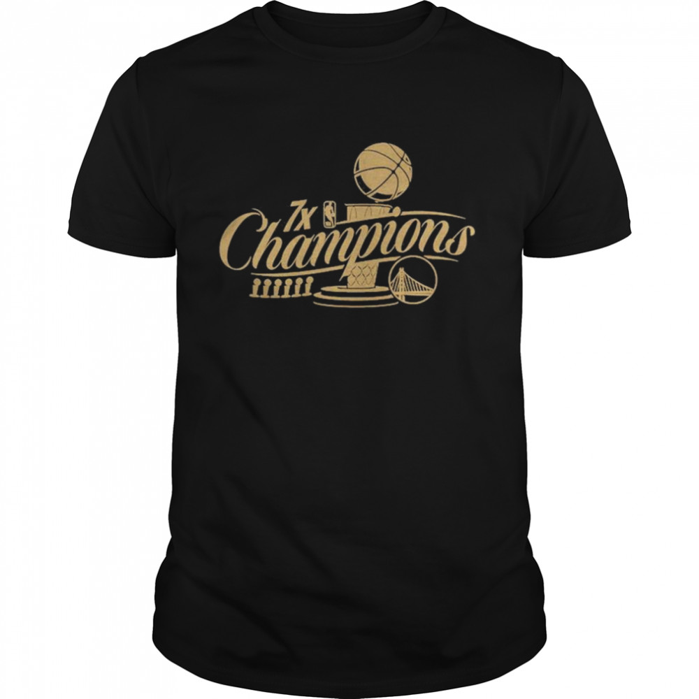 Golden State Warriors Sportiqe 7-Time Nba Finals Champions Metallic Official Logo Comfy Tri-Blend T-Shirt