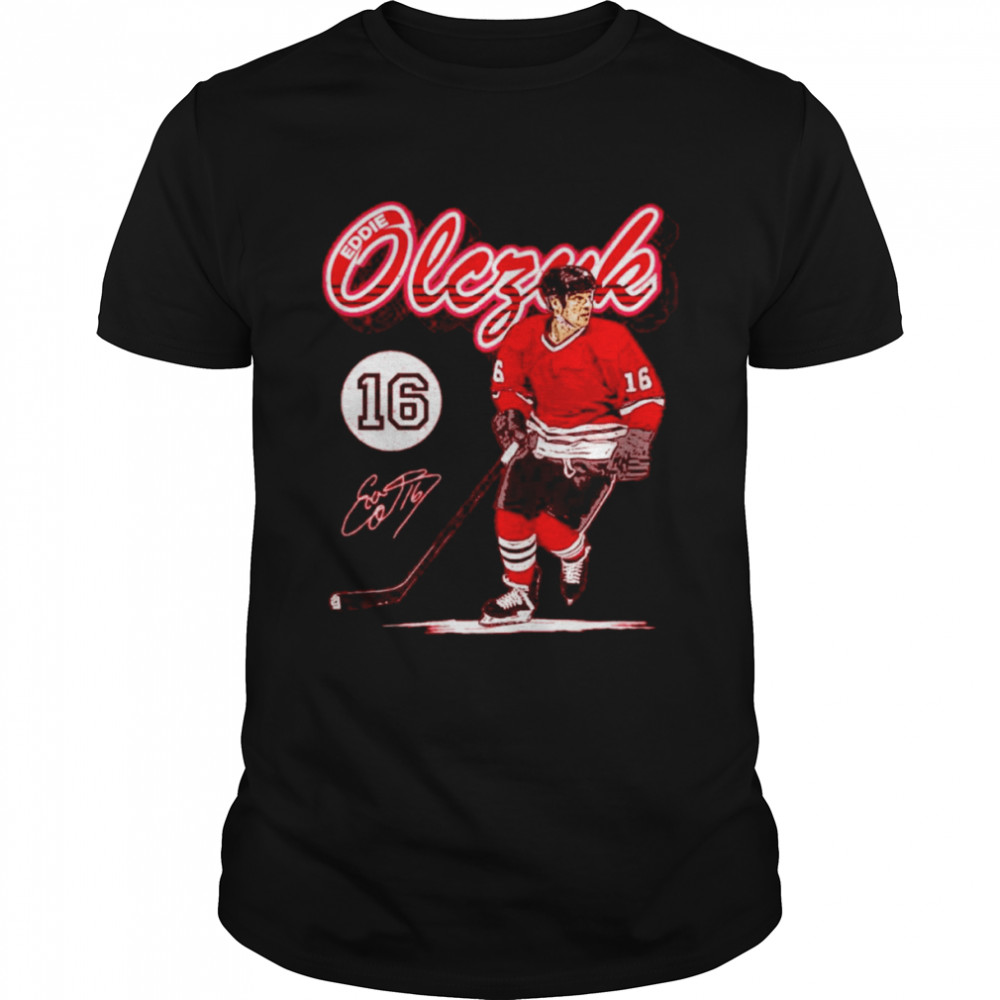 Eddie Olczyk Chicago Retro Script Hockey Signatures Shirt