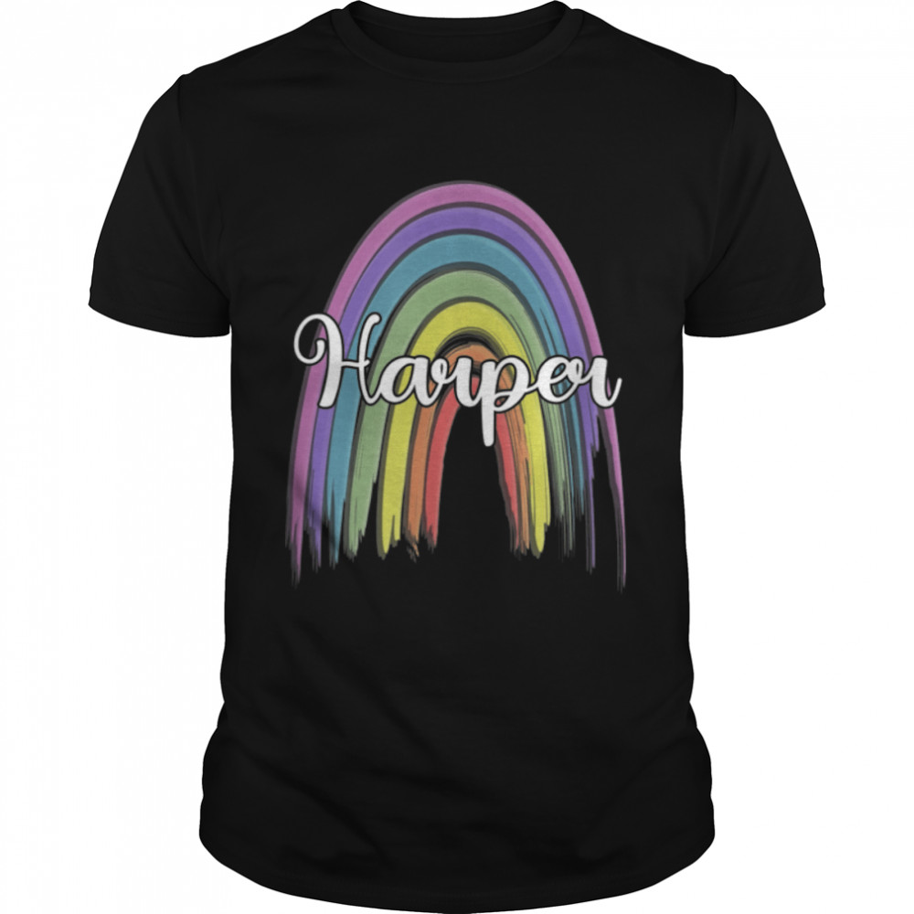 HARPER Womens Rainbow Girls Custom Name T-Shirt B0B4K1NNBB