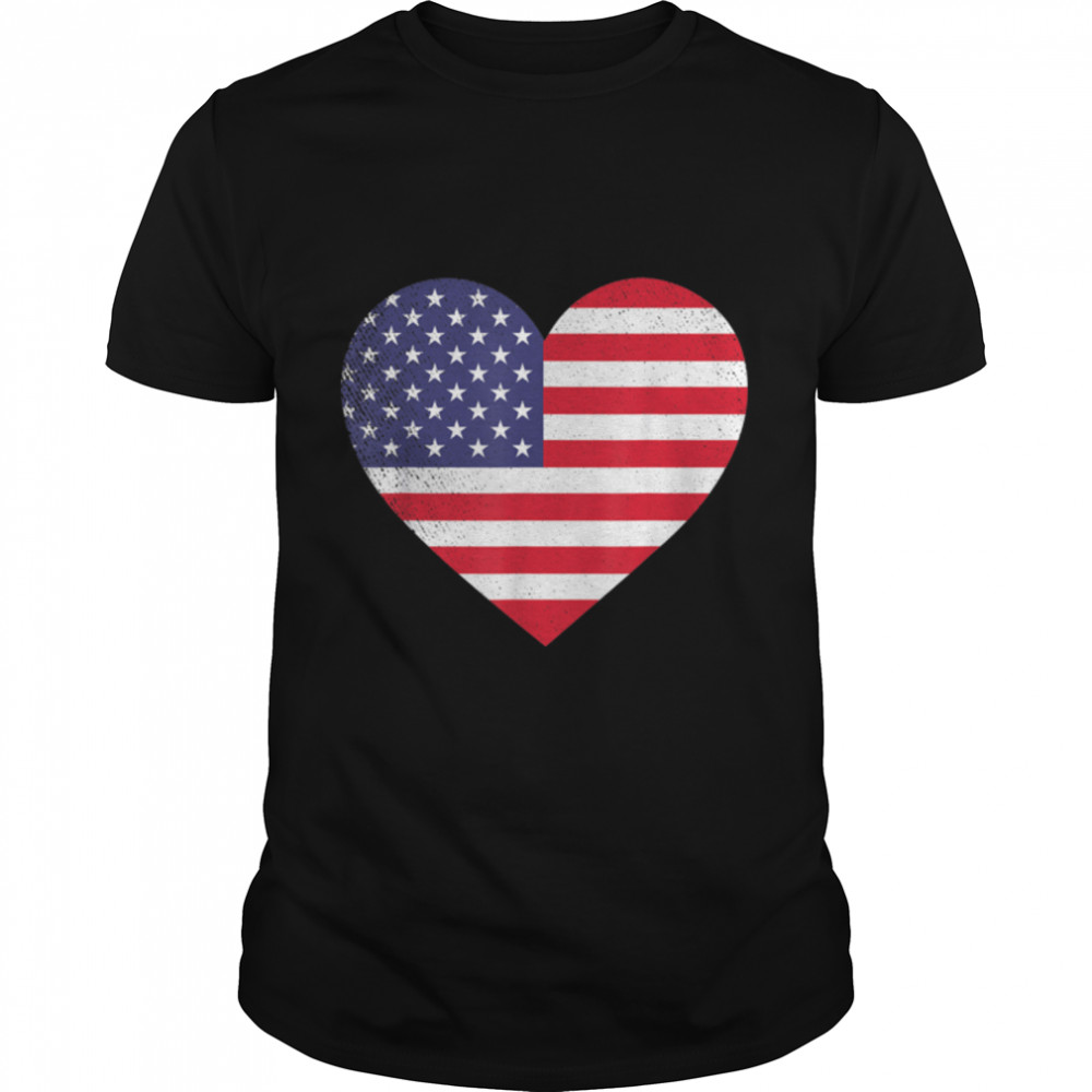 American Flag Heart 4Th Of July Usa Love Patriotic Pride T-Shirt B0B4N5Xnlg