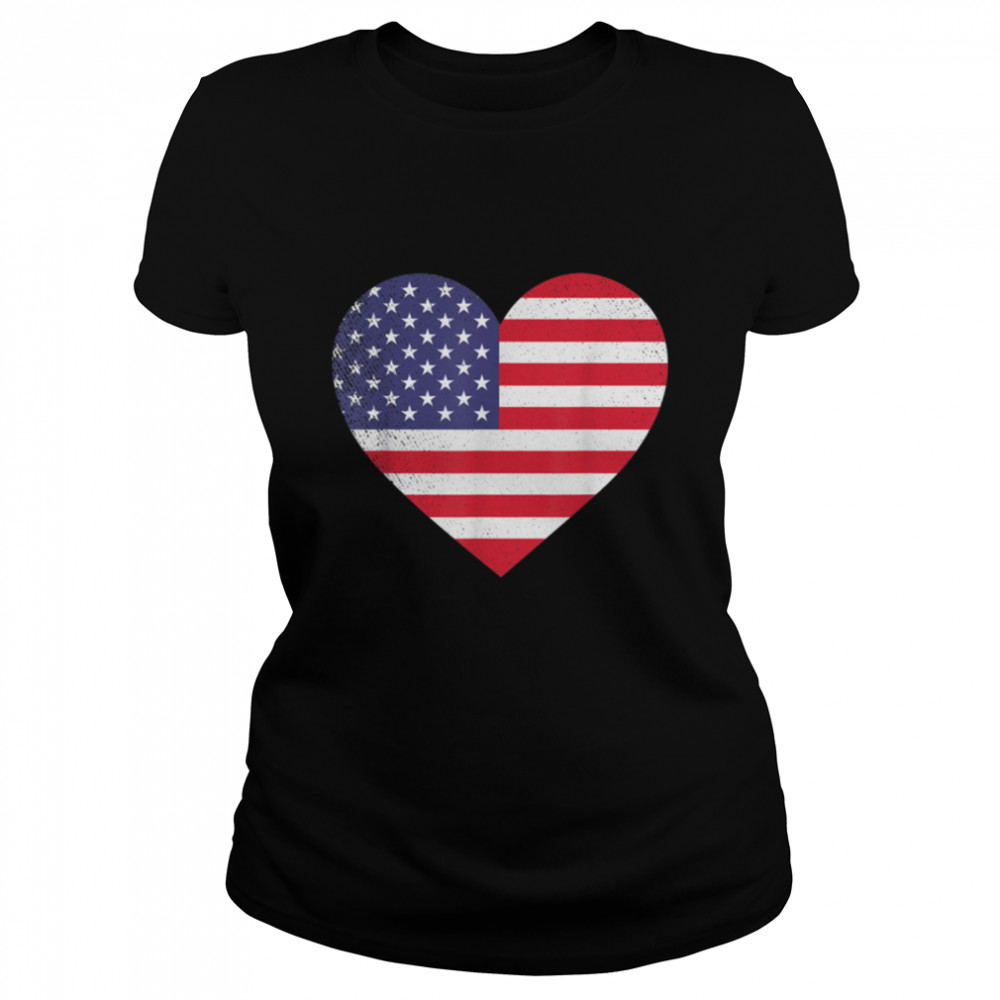 American Flag Heart 4th of July USA Love Patriotic Pride T- B0B4N5XNLG Classic Women's T-shirt