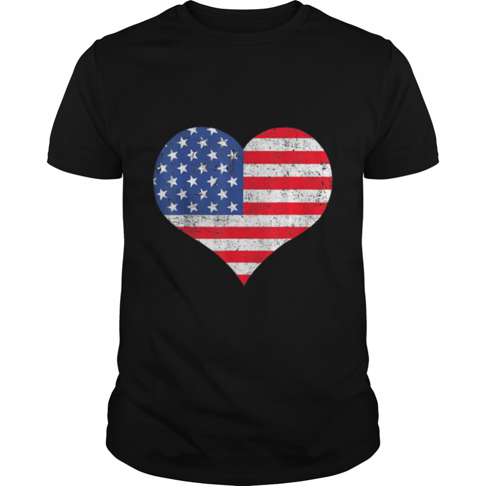American Flag Heart 4th Of July Usa Patriotic Pride T-Shirt B0B4N8KYWN