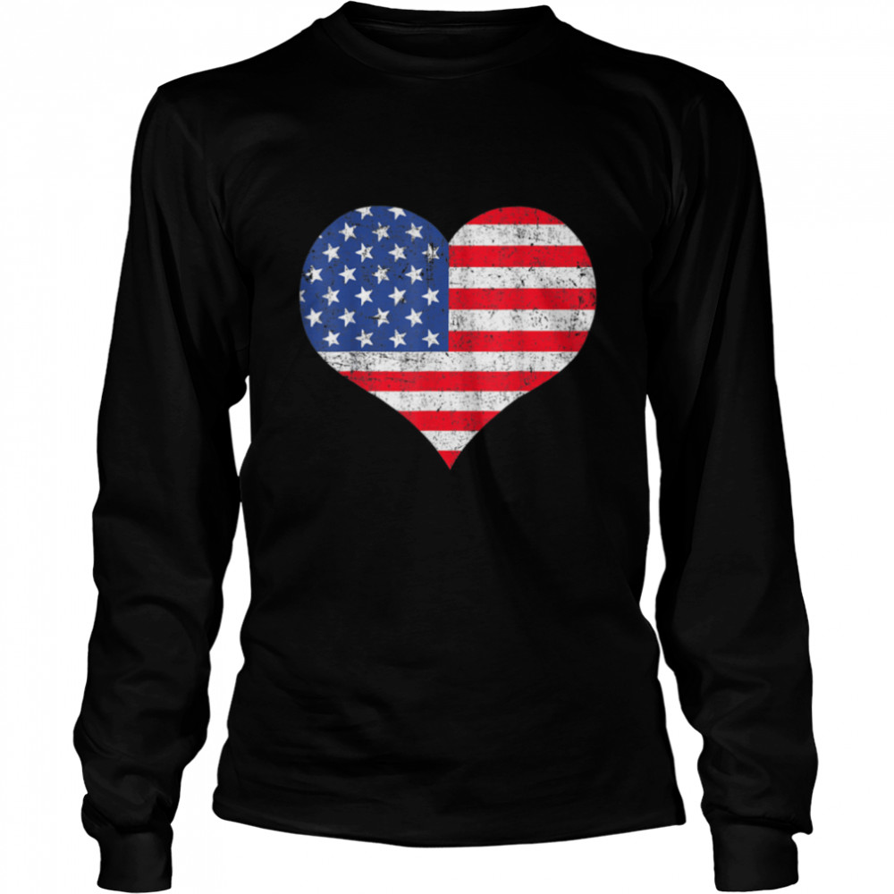 American Flag Heart 4th Of July Usa Patriotic Pride T- B0B4N8KYWN Long Sleeved T-shirt