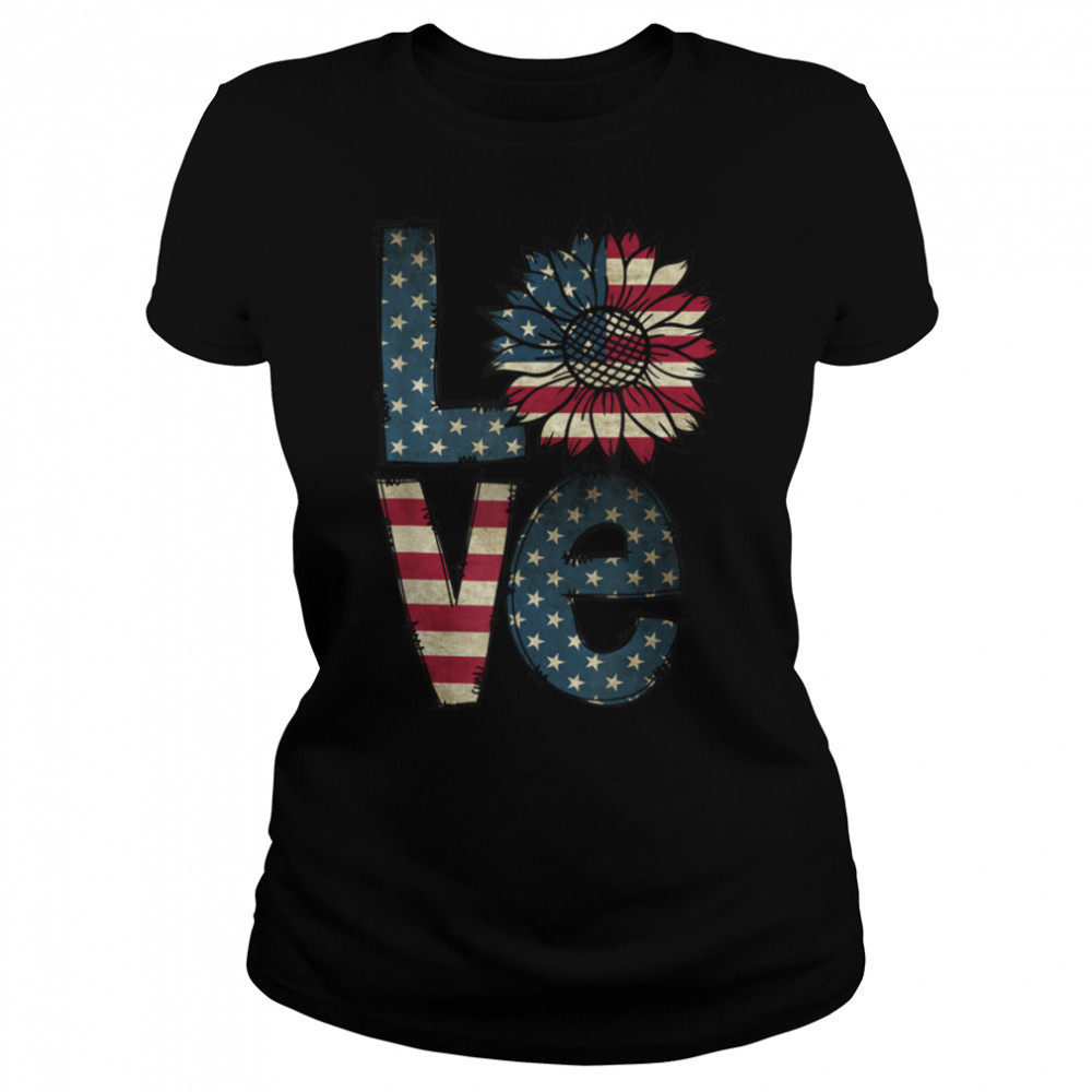 American Love Sunflower Patriotic American Flag T- B0B4MZTVS2 Classic Women's T-shirt