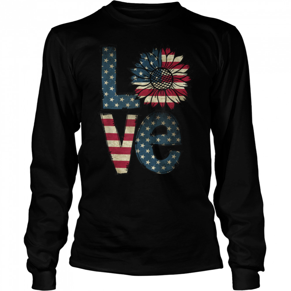 American Love Sunflower Patriotic American Flag T- B0B4MZTVS2 Long Sleeved T-shirt