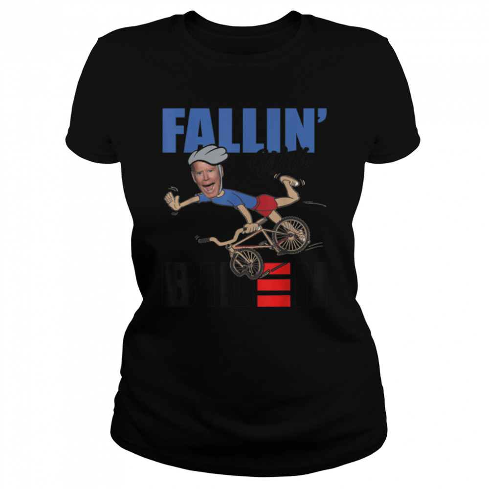 Fallin' with Biden Bike Cycling Funny Biden Falls Off T- B0B4MVTHS7 Classic Women's T-shirt