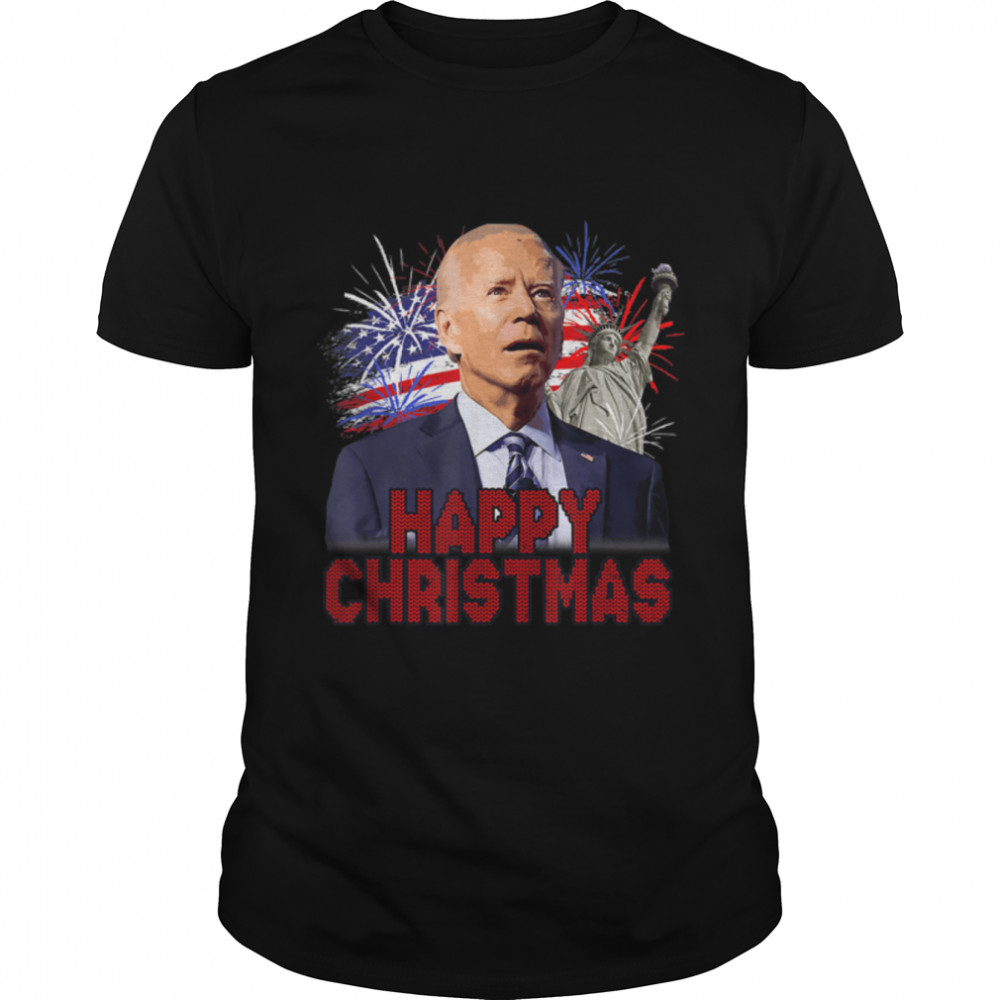 Happy Christmas In July Funny Joe Biden 4Th Of July Usa Flag T-Shirt B0B4N4Hwjf