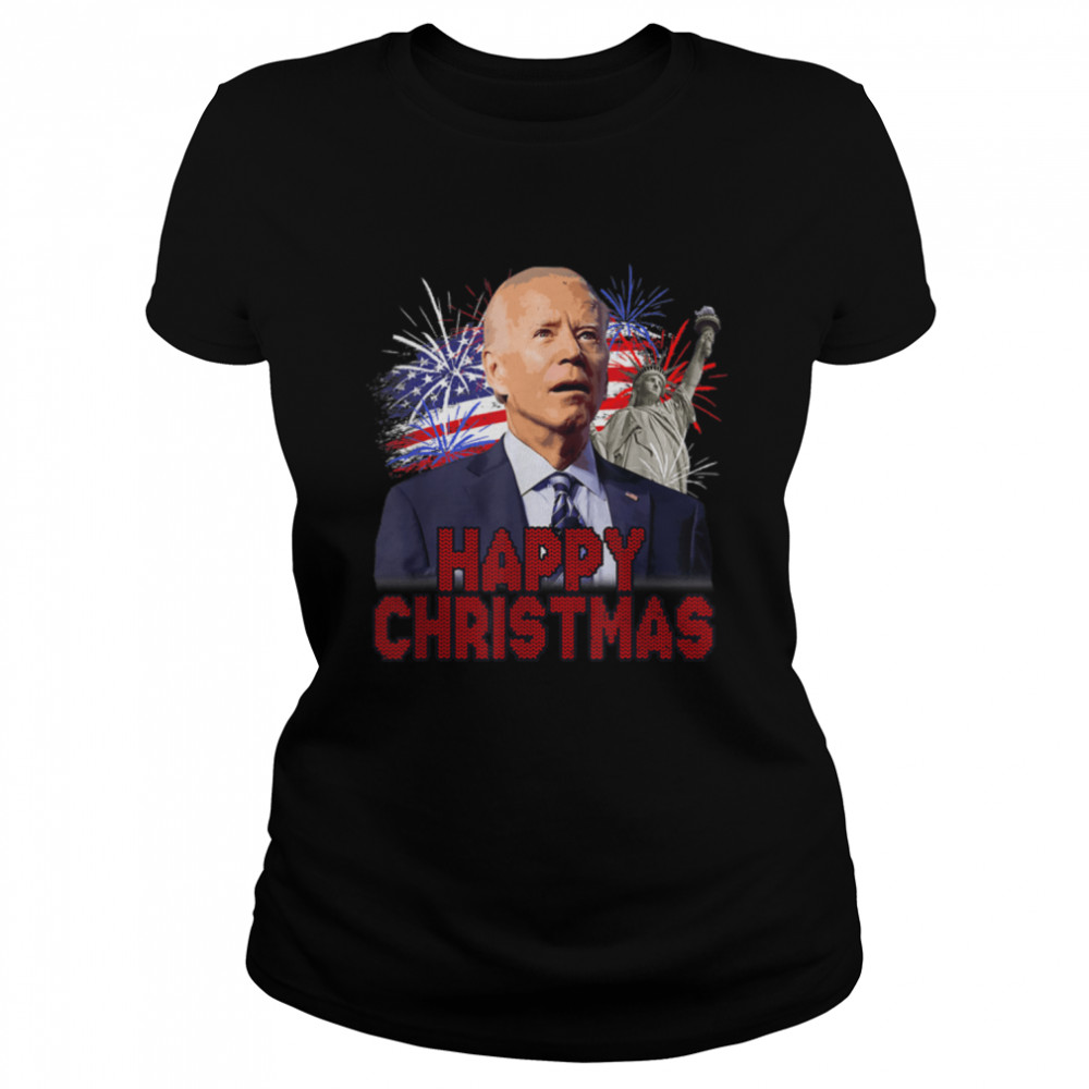 Happy Christmas In July Funny Joe Biden 4th Of July USA Flag T- B0B4N4HWJF Classic Women's T-shirt