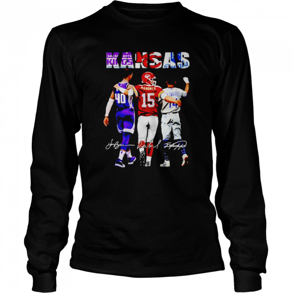 Kansas Sports Teams Harrison Barnes Patrick Mahomes Edward Olivares signatures shirt Long Sleeved T-shirt