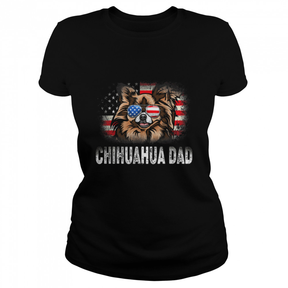 Mens Fun Chihuahua Dad American Flag Father's Day T- B0B4N5MJR9 Classic Women's T-shirt