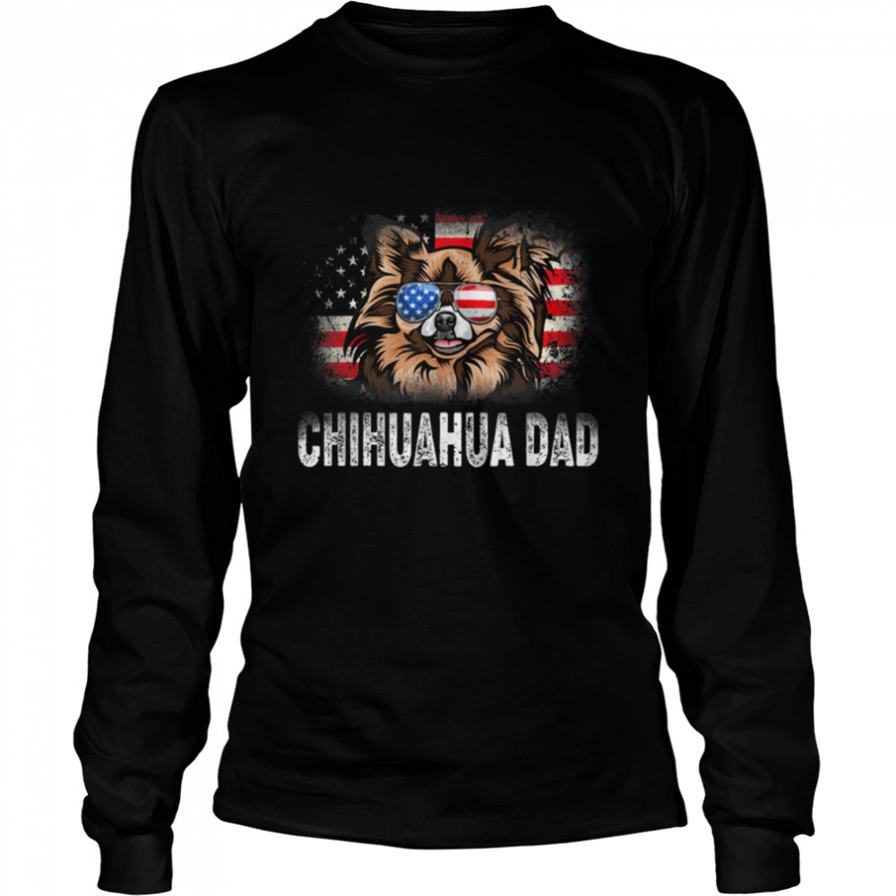 Mens Fun Chihuahua Dad American Flag Father's Day T- B0B4N5MJR9 Long Sleeved T-shirt