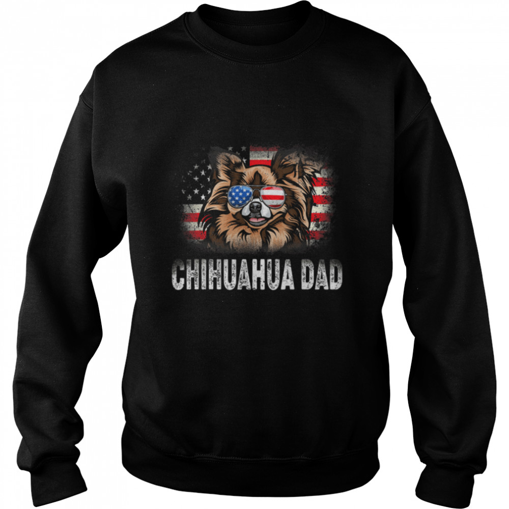 Mens Fun Chihuahua Dad American Flag Father's Day T- B0B4N5MJR9 Unisex Sweatshirt