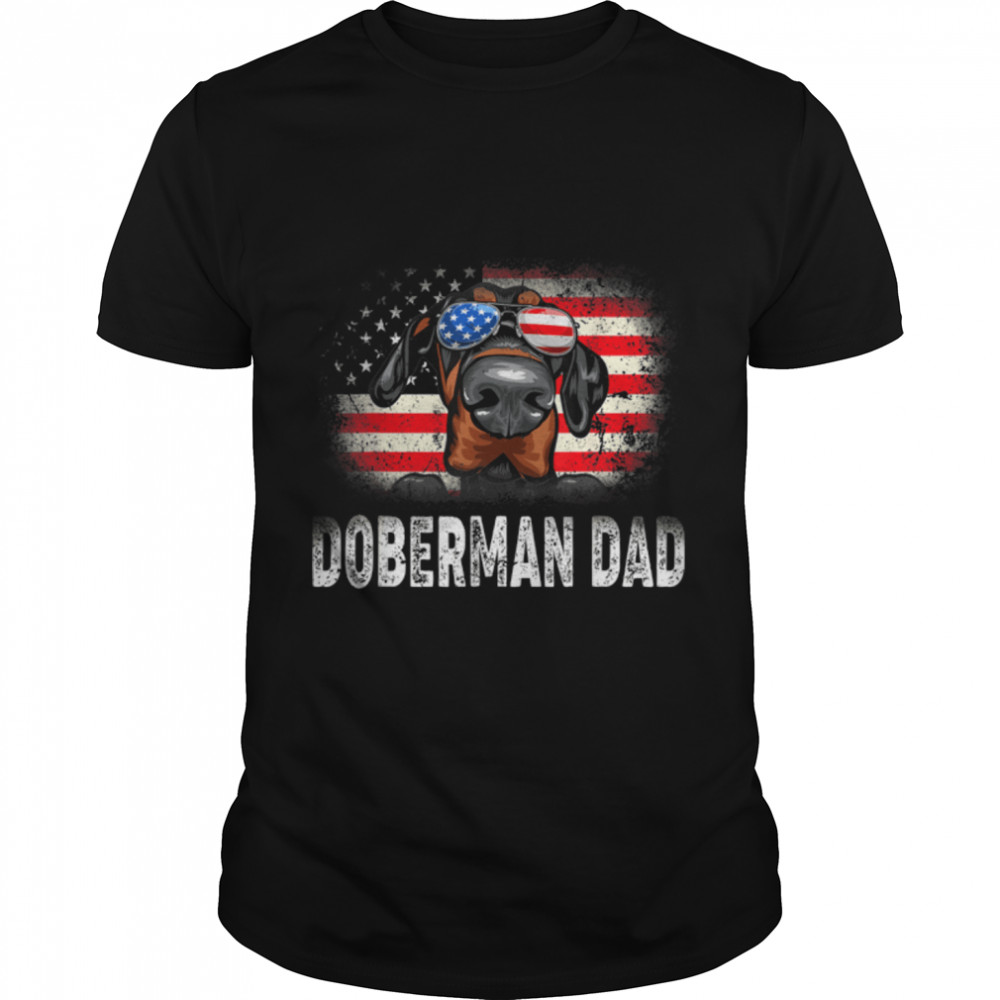 Mens Fun Doberman Dad American Flag Father's Day T-Shirt B0B4N9K842