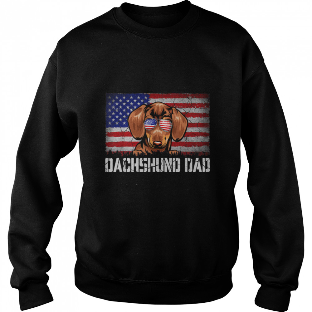 Mens Patriotic Dachshund Dad American Flag 4th Of July T- B0B4MMK52R Unisex Sweatshirt