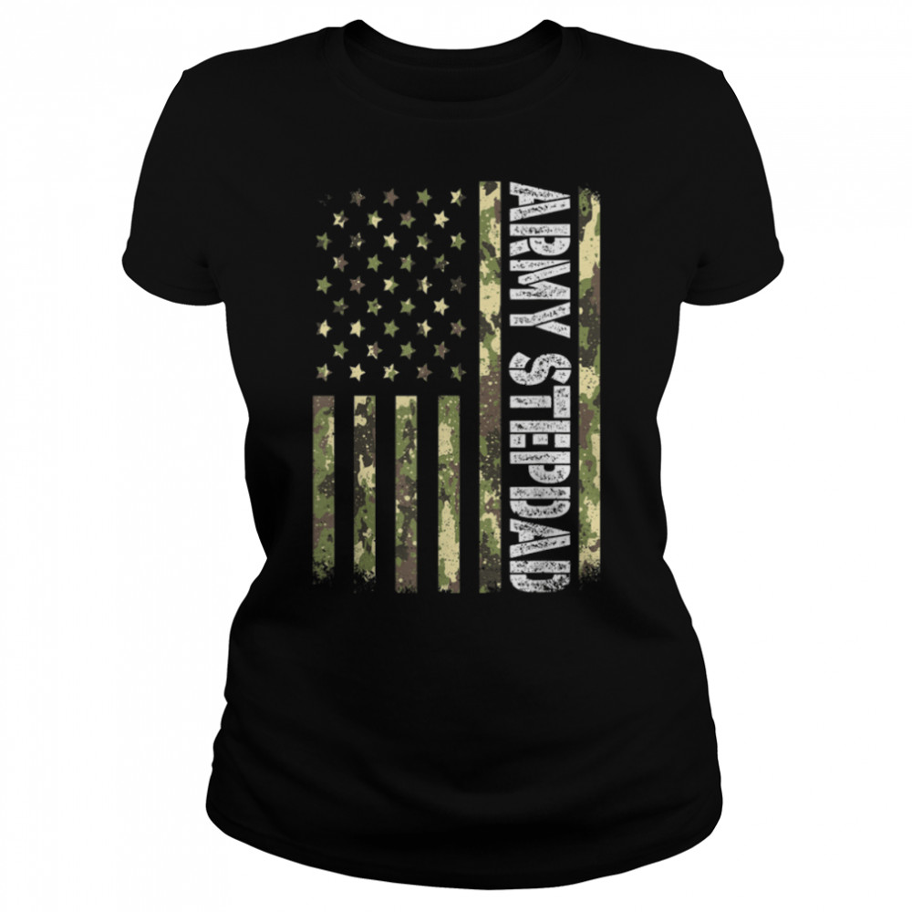 Mens Vintage Army Stepdad USA Flag Camouflage Father's Day T- B0B4MT6SWY Classic Women's T-shirt