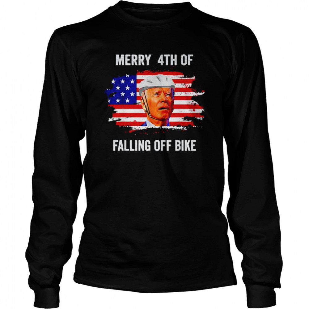 Merry 4th of July Biden falls Off bike shirt Long Sleeved T-shirt