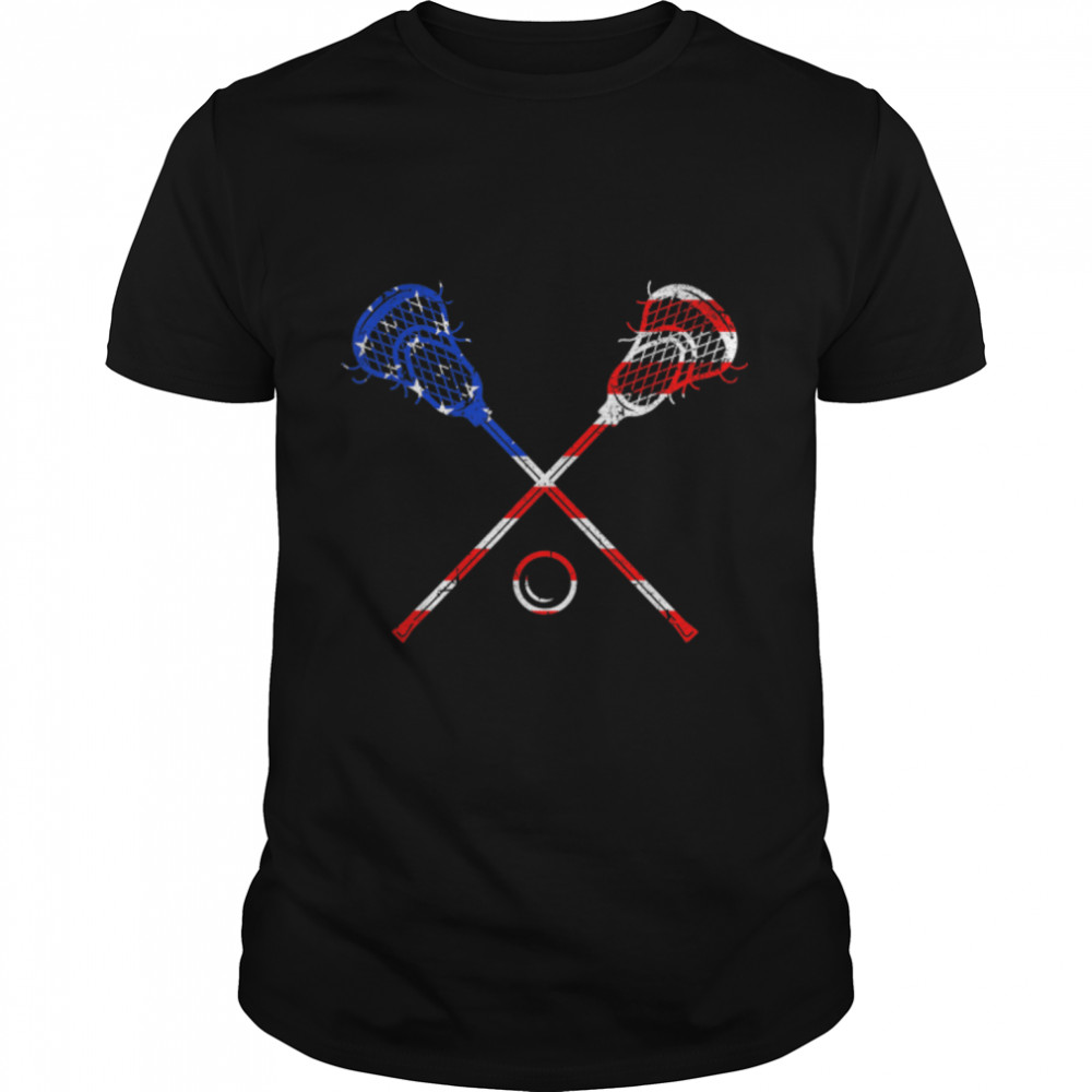 Retro Classic American Flag Lacrosse Patriotic 4Th Of July T-Shirt B0B4Ncw96W