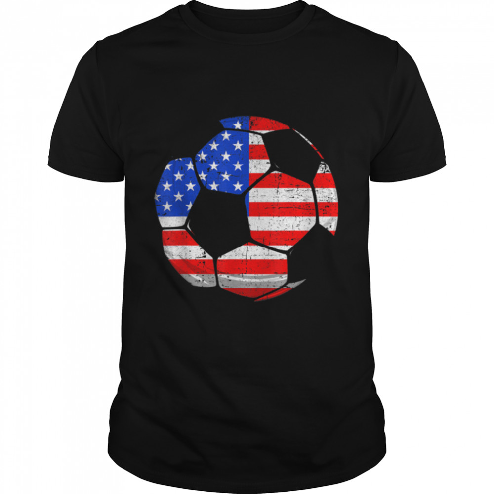 Retro Classic American Flag Soccer Patriotic 4th Of July T-Shirt B0B4N16WYD