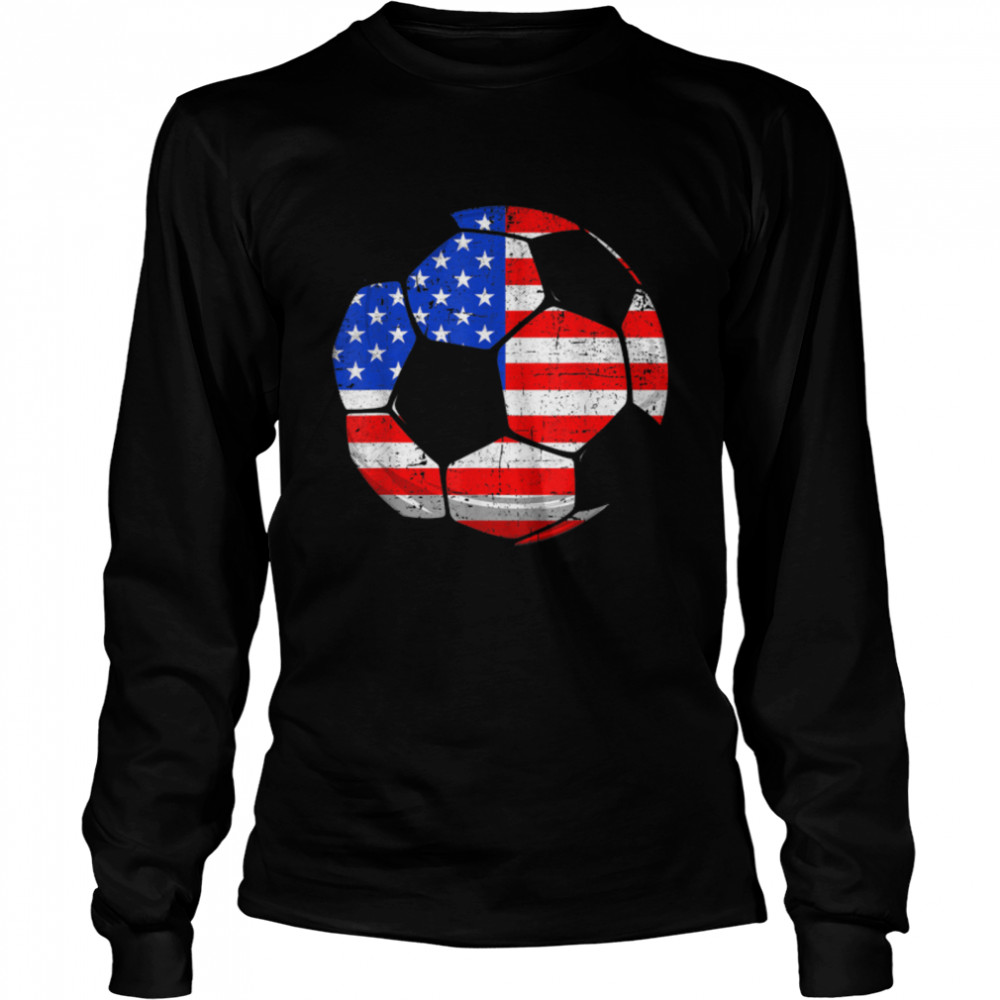 Retro Classic American Flag Soccer Patriotic 4th Of July T- B0B4N16WYD Long Sleeved T-shirt