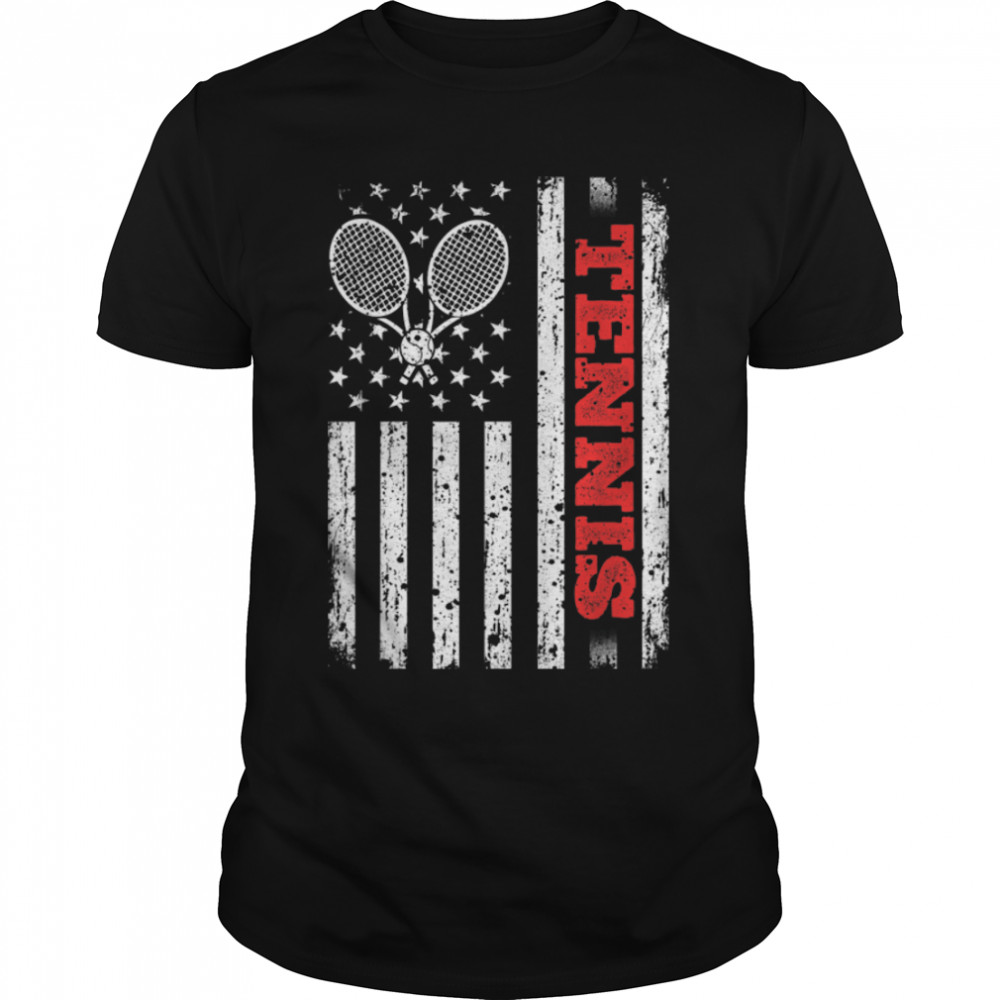 Retro Classic American Flag Tennis Patriotic 4th Of July T-Shirt B0B4N119LQ