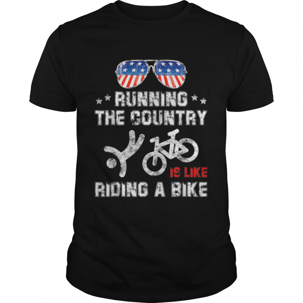 Running Country Like Riding Bike Biden Flag Sunglasses T-Shirt B0B4N8K9P9