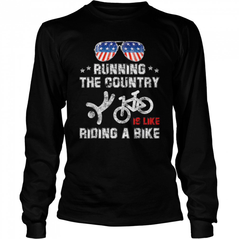 Running Country Like Riding Bike Biden Flag Sunglasses T- B0B4N8K9P9 Long Sleeved T-shirt